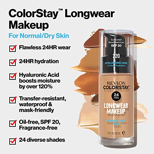 Fundação líquida de Revlon, maquiagem de face colorstay para pele normal e seca, SPF 20, cobertura