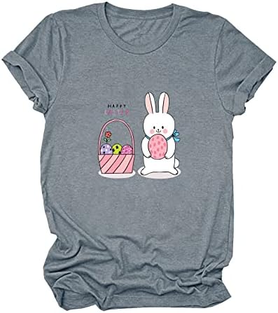 Camisa de Páscoa Feliz da mulher ovos de coelho fofo Tees gráficos de férias casuais soltas Tamas de manga curta