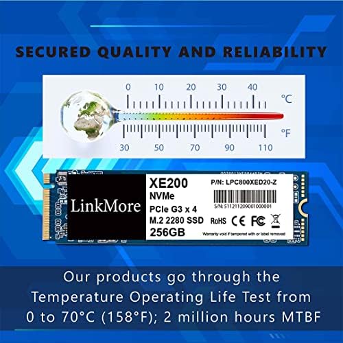 Linkmore XE200 256GB M.2 2280 PCIE GEN 3X4 NVME SSD interno, unidade de estado sólido, até 2000 MB/s