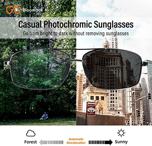 Óculos de sol fotochrômicos polarizados da Bloomoak para homens com óculos de sol de transição protegidos por quadro al-MG-UV para conduzir a pesca ao ar livre