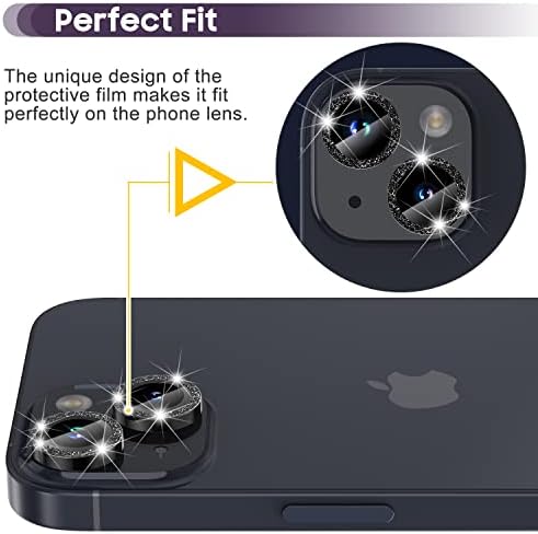 Suoman para iPhone 14 de 6,1 polegadas / 14 mais protetor de lente de câmera de 6,7 polegadas, tampa da câmera vidro temperado para iPhone 14 Plus / para iPhone 14 [Glitter Diamonds] - Black