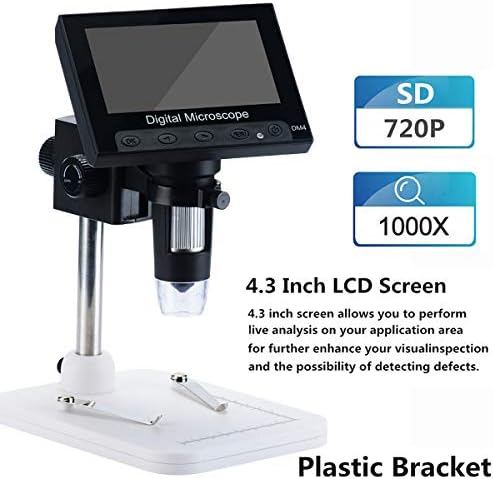Microscópio digital Vilihy LCD, 4,3 polegadas 50x-1000x Zoom zoom SD 720p 2 megapixels composto 2000 Mah Microscópio