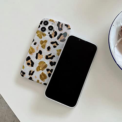 J.West iPhone 11 Pro Max Case 6,5 polegadas, Luxo Sparkle translúcido translúcido claro leopardo branco