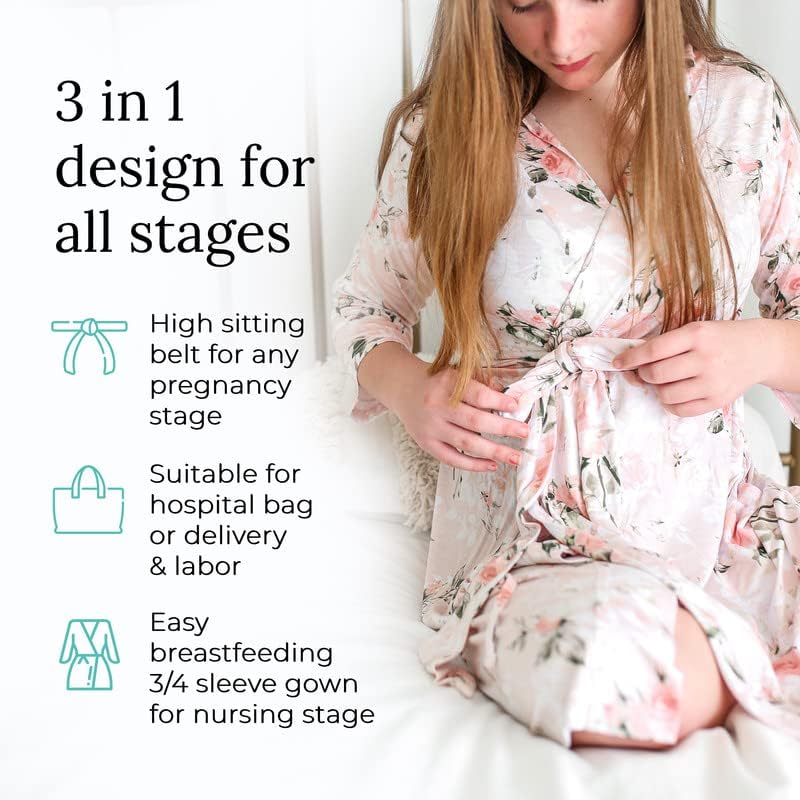 Posh Robe de amendoim para maternidade, enfermagem, vestido de trabalho e entrega hospitalar, bambu macio, roupas femininas para a nova gravidez mamãe