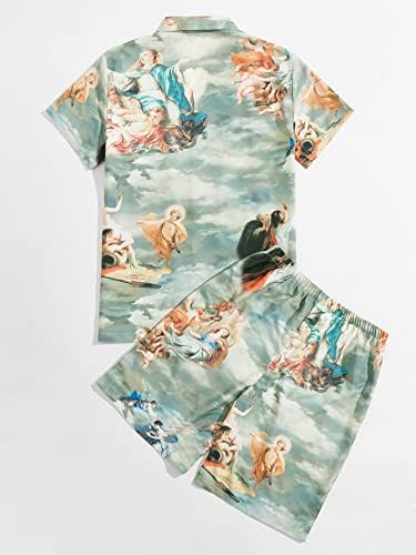 Fdsufdy Duas peças roupas para homens Pintura a óleo de camisa estampada com shorts