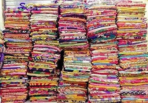 Diyana impex mix lot lot lot kantha colchas de algodão vintage capa sari arremesso de manchas variadas