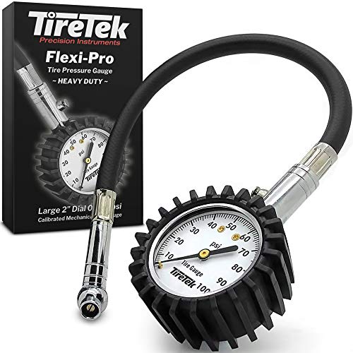 Medidor de pressão do pneu de motocicleta Tiretek 0-100 psi - medidor de pneus com mandril de ar flexível
