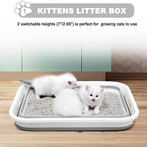 Maohegou Grande Cat Caixa para gatinhos para gatos sênior, caixa de areia de viagem de gato com scoop