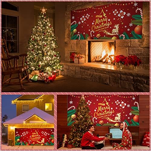 6,5 x 16 pés Feliz Natal Banner de porta de garagem, murais de portas de inverno de natal, decoração de fundo de