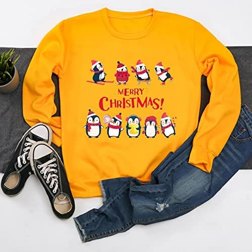 Swetons de Natal para mulheres engraçadas fofas de pinguim de pinguim de manga comprida Treinaty