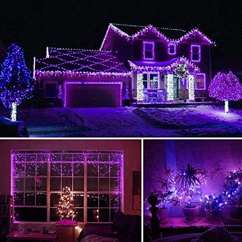 EEW 88 pés 240 Luzes de Natal roxas, luzes de cordas de LED à prova d'água Indoor/Outdoor, 8 modos de fio verde