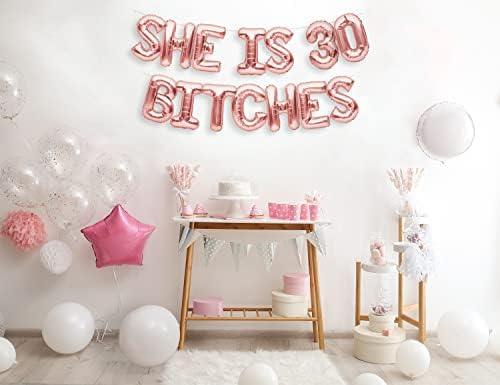 Partyforever ela tem 30 putas bandeira de balões Rose Gold Gold 30th Birthday Party Decorations Sign