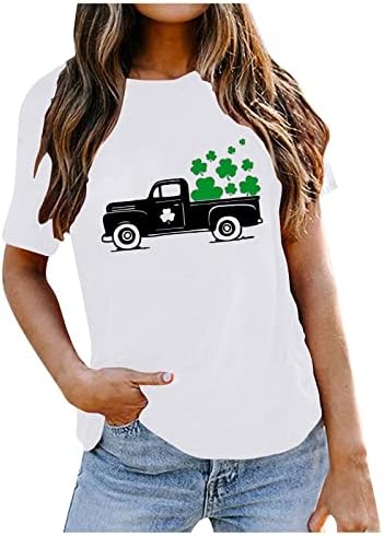 Dia de St. Patrick Women Women Lucky Print T-shirt Workwearwear Crew pescoço trevo shamrock camisetas