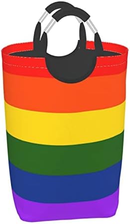 Bandeira do arco -íris 50l quadrado de roupas sujas saco de armazenamento dobrável/com maçaneta de transporte/adequado para o armário de banheiros viagens de armazenamento doméstico
