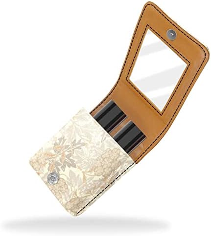 Caixa de batom floral marrom claro com espelho para bolsa portátil Mini maquiagem Bolsa de maquiagem