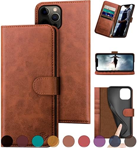 Ducksky para iPhone 12/12 Pro 6.1 Caixa de carteira de couro genuíno 【Bloqueio de RFID】 【4 titular