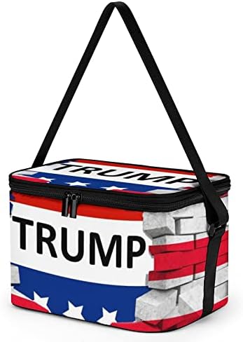 American USA Flag e Trump Saco mais refrigerado com alça de ombro dobrável Caixa de gelo à prova de vazamentos em torno da embalagem para piqueniques de refeições de trabalho