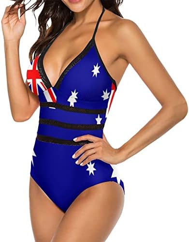 Austrália Flag Womens One Piece Swimsuit V Neck Athletic Swimwear