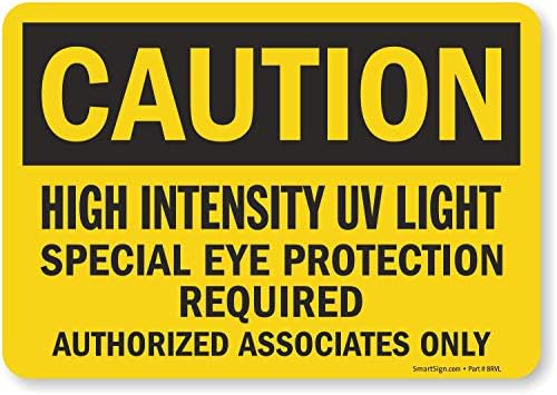 SmartSign S-9790-UE-10 CUIDADO-Luz UV de alta intensidade, Proteção Especial de Proteção para os olhos Rótulo | Vinil laminado de 7 x 10