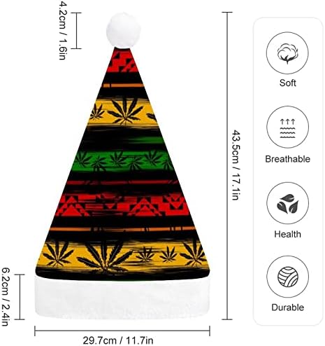 Rastafarian Art Marijuana Padrão Chapéu de Natal Papai Noel para adultos unissex Comfort Comfort Classic Xmas