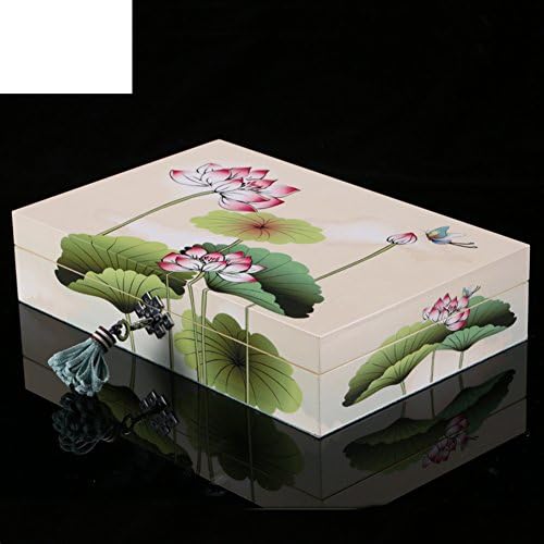 Wodeshijie Caixa de jóias de piano branco chinês/pintura a caixa de jóias vintage de lótus/vaidade/caixa