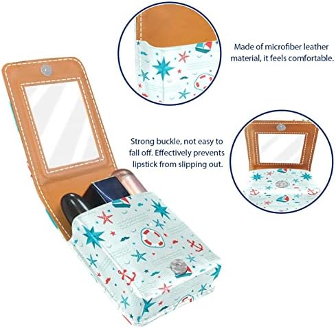 Anchor Starfish Ship Lipstick Pouch com suporte de batom espelhado para mini bolsa cosmética da bolsa