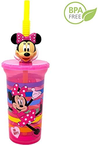 GRANSHOP Disney Minnie Mouse 3D Caractere o copo de água com palha reutilizável, 15oz, BPA Free by Zak Designs