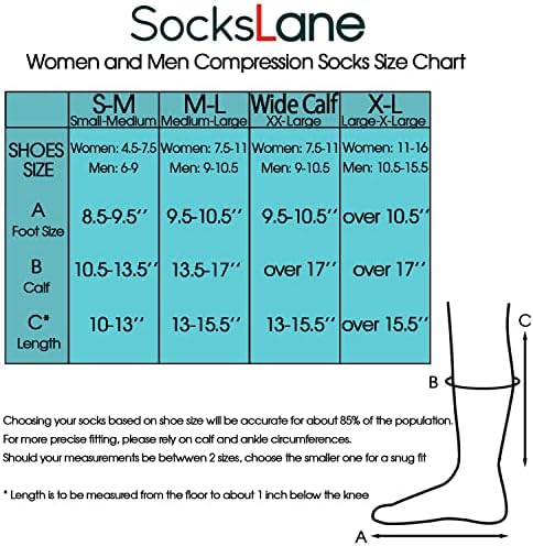 Meias de compressão de algodão de Sockslane para mulheres e homens. 15-20 mmhg suporta até o joelho