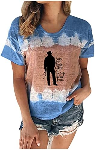 T-shirt de corante tie para mulheres vintage cowboy gráfico tee engraçado letra imprimir blusa de