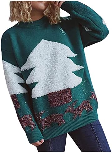 Suéter de natal hgnay para mulheres árvores de natal cotailas suéteres casaco
