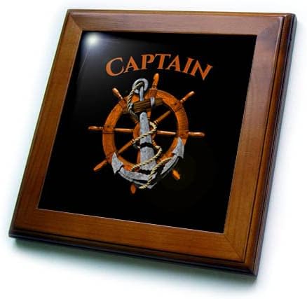 Capitão de navio clássico 3drose com leme de âncora e roda de navio. - ladrilhos emoldurados