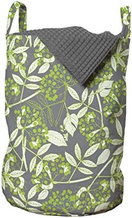 Bolsa de lavanderia de videira de Ambesonne, padrão de botânica com folhas de trepadeira e bagas