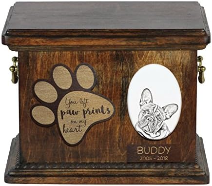 Art Dog Ltd. Bulldog francês, urna para as cinzas de cachorro com placa de cerâmica e descrição