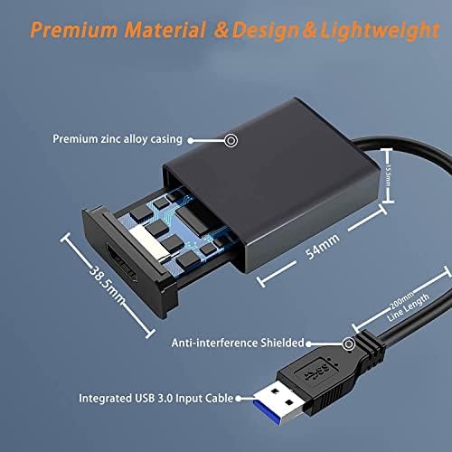 Adaptador USB a HDMI para vários monitores 1080p compatíveis com Windows XP/7/8/10 （Black)
