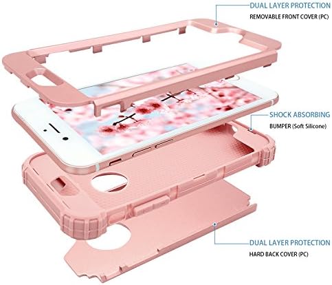 Caso do iPhone 6S do fingic, estojo para iPhone 6, estojo híbrido de 3 em 1 para mulheres meninas anti-capa robusta à prova de choque de corpo inteiro e capa de proteção de silicone macio para iPhone 6/6s, ouro rosa