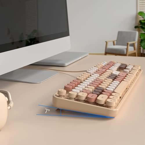 Teclado do computador com fio Knowqt - Tea -leite colorido de teclado redondo em tamanho real Capilinhas de escrever