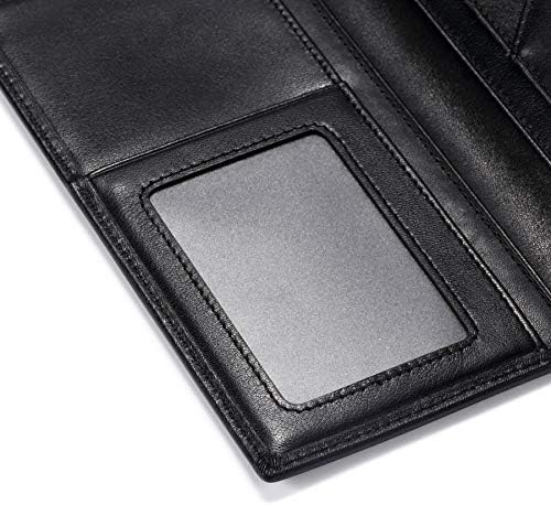 Hiscow Slim Leather Long Cartet para homens e mulheres, pele de bezerro italiana, carteira de bolso de peito
