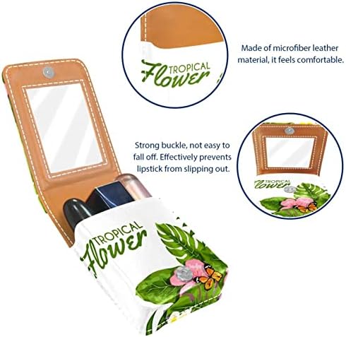 Caixa de batom de maquiagem portátil para viajar, Flowe Tropical Folhas Butterfly Mini Batom Storage Caixa com