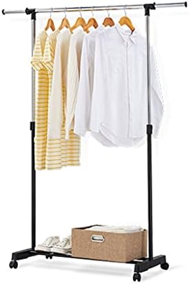 Yydds Roupas Rack de vestuário Racks de piso de piso com prateleira de armazenamento sobre rodas de comprimento extensível Roupa de roupa fácil montagem de roupas de vestuário ajustável Racks de roupas