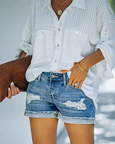 Fekoafe feminino casual rasgado shorts jeans de cintura MID SCORTS JEAN SCORTS PARA MULHERES