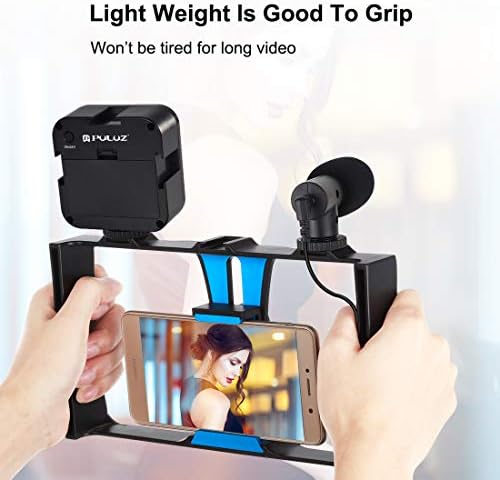 Kit de microfone de vídeo do smartphone Puluz com luz LED com microfone + montagem de tripé + cá de tripé