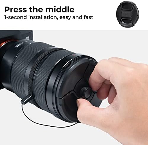 K&F Concept 49mm 9 em 1 Centro de lente Pinch Cap + Anti-Loss Kit Kit de pano de limpeza de microfibra compatível com Nikon, Canon, Sony, Fujifilm Lentes da câmera