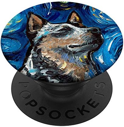Happy Blue Heeler Retrato Starry Night Night Cattle Dog Art Aja Popsockets PopGrip: Swappable Grip para telefones