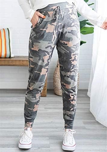 Andongnywell Feminino de impressão digital nádega alta Camuflagem alta calças casuais com calças de bolsos