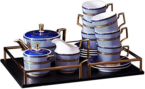 LIANXIAO - Conjunto de café azul europeu, conjunto de chá da tarde chinês e inglês simples, conjunto de chá dourado