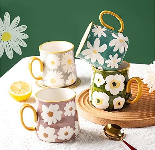 Fighver Ceramic Coffee Caneca de 4, 16 oz de porcelana xícaras de chá com padrão de flores, canecas de