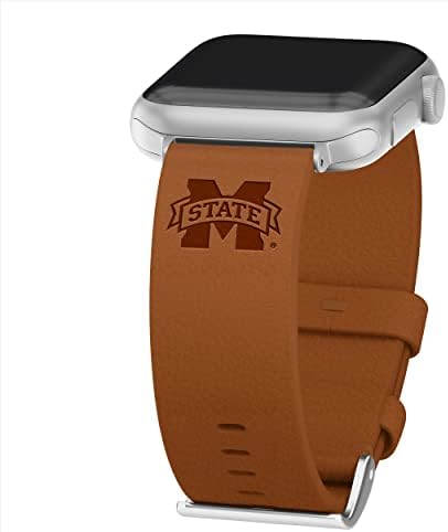 Affinity Bands Mississippi State Bulldogs Premium Leather Watch Band compatível com Apple Watch