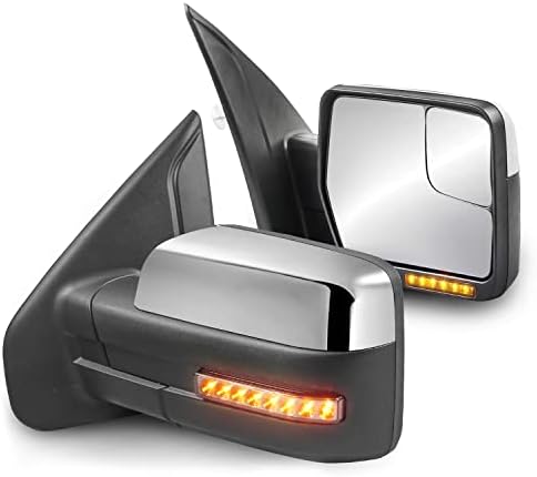 MostPlus Towing Mirror Compatível com o espelho aquecido de 2004-2014 Fred F150 F-150 com luz de poça, luz seqüencial de giro, feixe dural