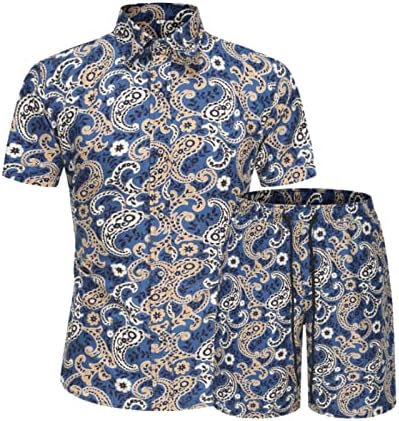 Roupas de trilhas de 2 peças para homens estiram camisa havaiana impressa em 3D e conjuntos curtos de