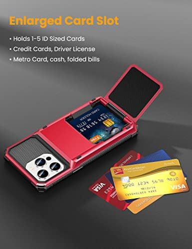 TitACute para iPhone 14 Pro Case 6.1 Carteira 5 Credor de cartão de crédito Id Slot capa Design de bolso traseiro resistente a arranhões dura TPU Hybrid Protective Bumper Armour para iPhone 14 Pro Red, 6,1 polegadas